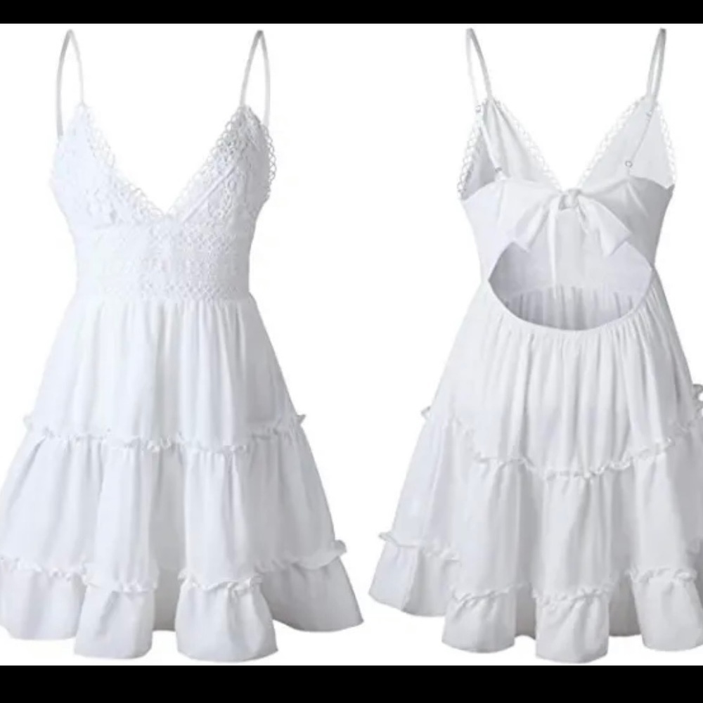 ECOWISH V-Neck Spaghetti Strap Bowknot Backless Lace Dress M NWT - Picture 2 of 8